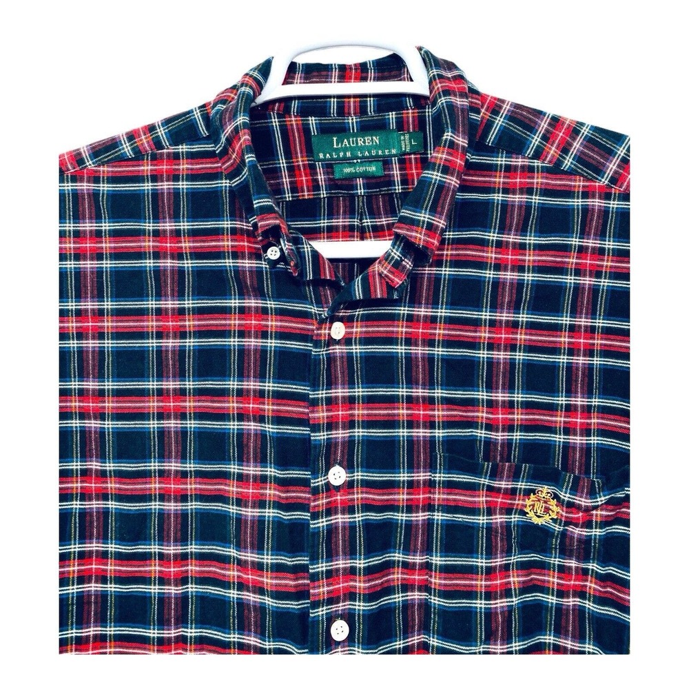 Ralph Lauren Men's Size L Cotton Blue‎ Plaid Long Sleeve Button Down Shirt
